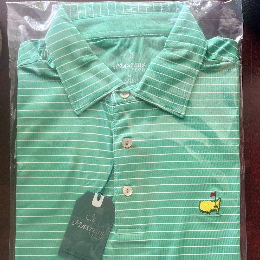 NEW 2024 Masters Tech Performance Golf Polo GRN/White stripe sz MEDIUM